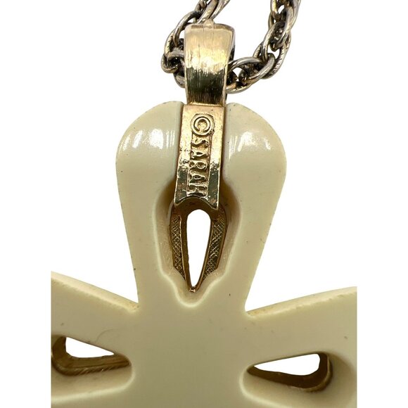 Sarah Coventry Cross Pendant Necklace 24" Chain Cream & Goldtone Costume Jewelry - Picture 5 of 5